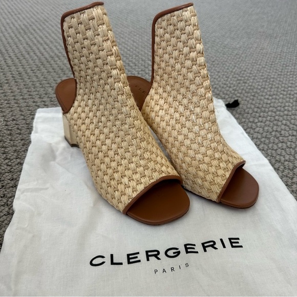 NWT Robert Clergerie Zinap Basket Woven Designer Block Heel Mule Gold Square Toe - Picture 3 of 5